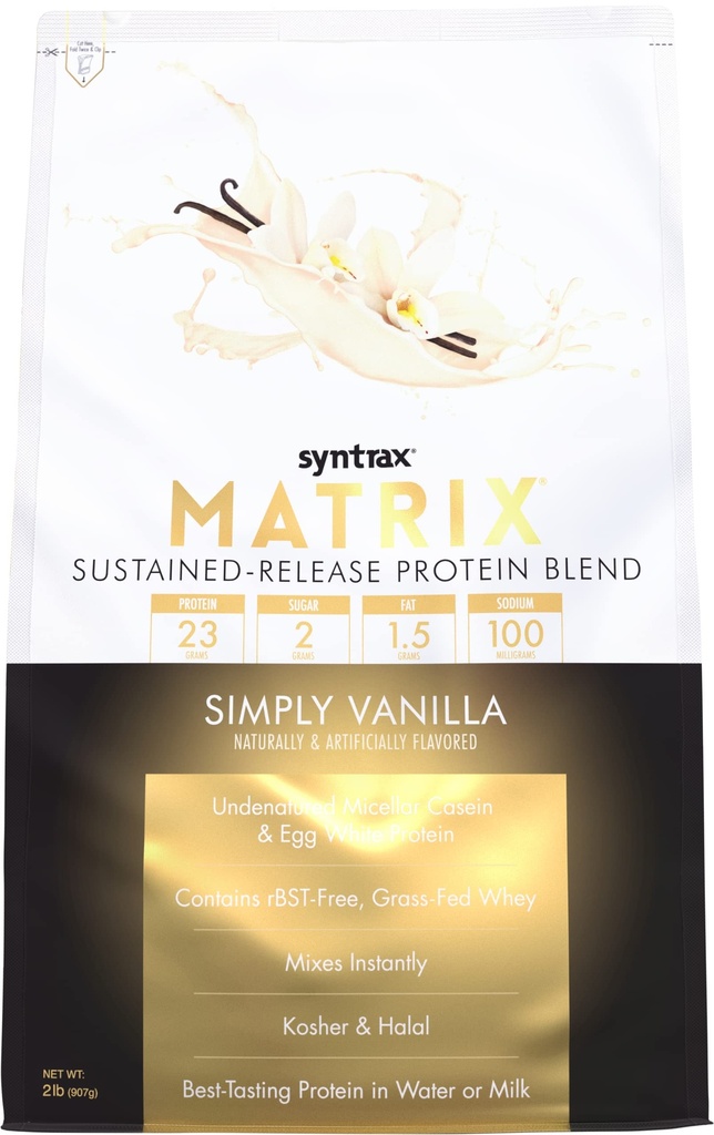 Syntrax 营养矩阵 - 持续释放蛋白混合剂,简写香草2 lbs. Real Vanilla Bean Specks