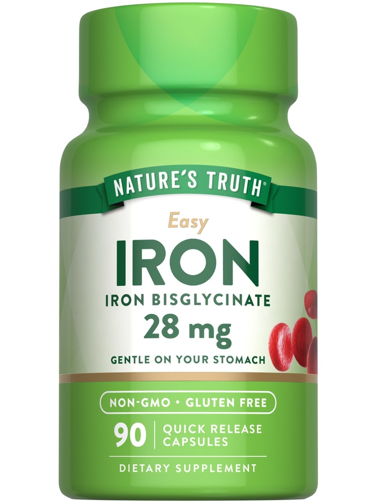 (原始内容存档于2018-03-21). Nature's Truth Iron Supplement for Women & Men + 28 mg + 90 Capsules → 铁比斯格利茨 → 非GMO, Gluten Free