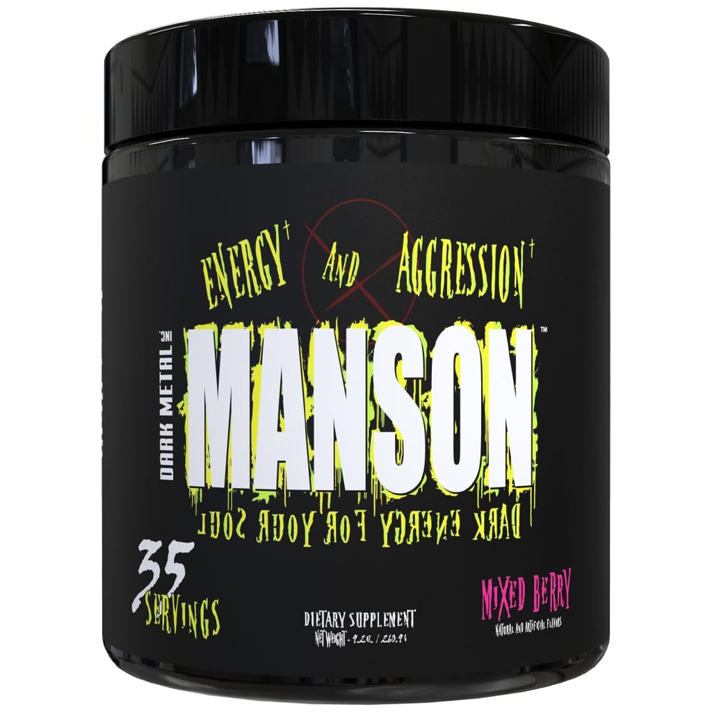 DARK METAL Inc Manson High Stim Pre Workingout Powder, 能量聚焦强度, 加载 Beta Alanine L Carnitine Cafeine Infinergy, 35 Srvgs, 混合莓