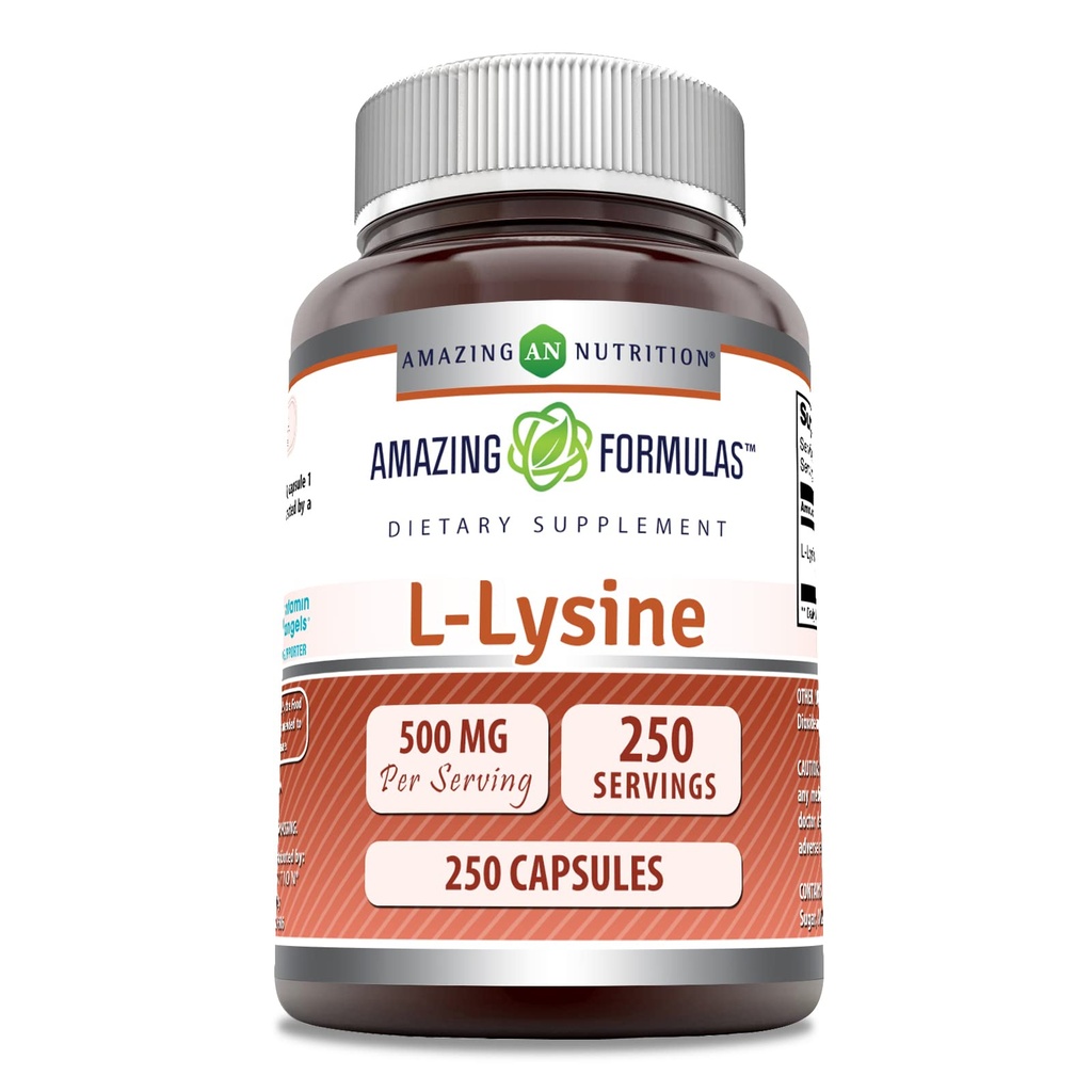 神奇的L-Lysine 500 Mg 氨基酸补充剂 | Capsules | Non-GMO | Gluten-free | | |  USA (1 Pack | 250 Counter) 美国制造的