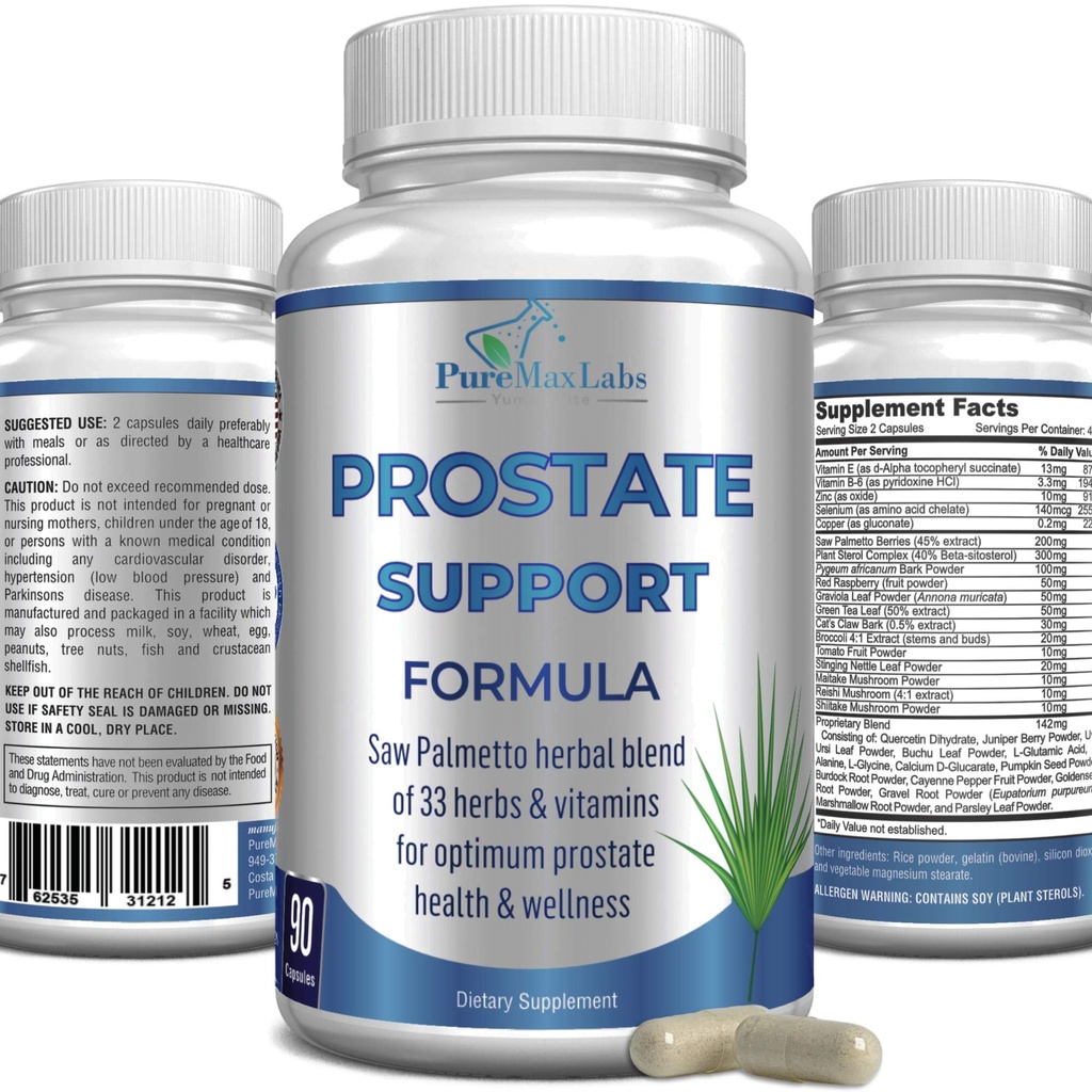 男子前列腺支持公式 - Saw Palmetto, Plant Sterol, 33 Herbs, Bladder Control Pills 以减少频繁的 Urination 和 DHT 阻断器 防止头发丢失 | 前列腺补充 | 90 Capsules