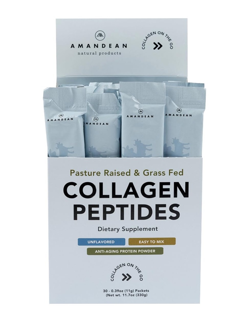 AMANDEAN Collagen Peptides Powder Packets 30个人棒包 草叶水解 Collagen 蛋白质 不受欢迎,容易混合 旅行友好 – 促进健康古特,皮肤,头发,钉子.