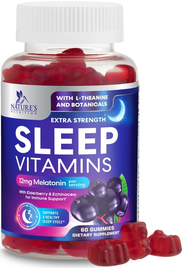 与Melatonin 12 mg -- -- 超强睡眠维生素Gummy、天然Melatonin Gummy、成人偶尔睡眠支助补充、Vegan、Non-GMO、Gomitas Para Dormir -- -- 60 Gummy