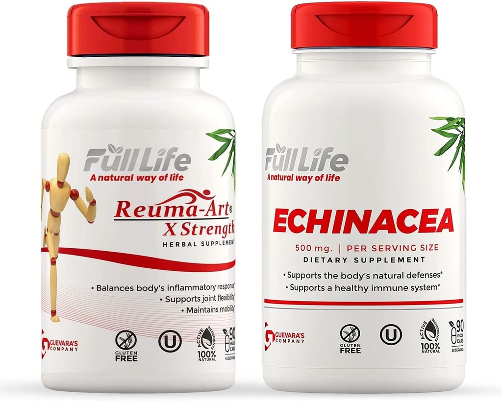 Full Life Reuma-Art X 力量与Echinacea Capsules - 联合支助补编 - Echinacea Purpurea 提取 - Kosher, Gluten-free - 90 Veggie Capsules