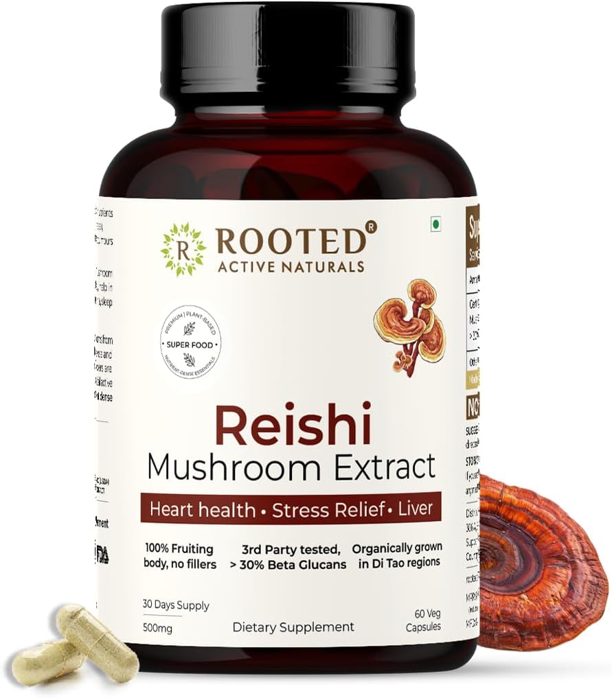 ROTED Reishi蘑菇 提取卡普尔(60 Veg Caps,500 mg) QQ 心脏健康,应激缓解,肝脏. USDA Official,30% Beta Glucans,认证有机体.