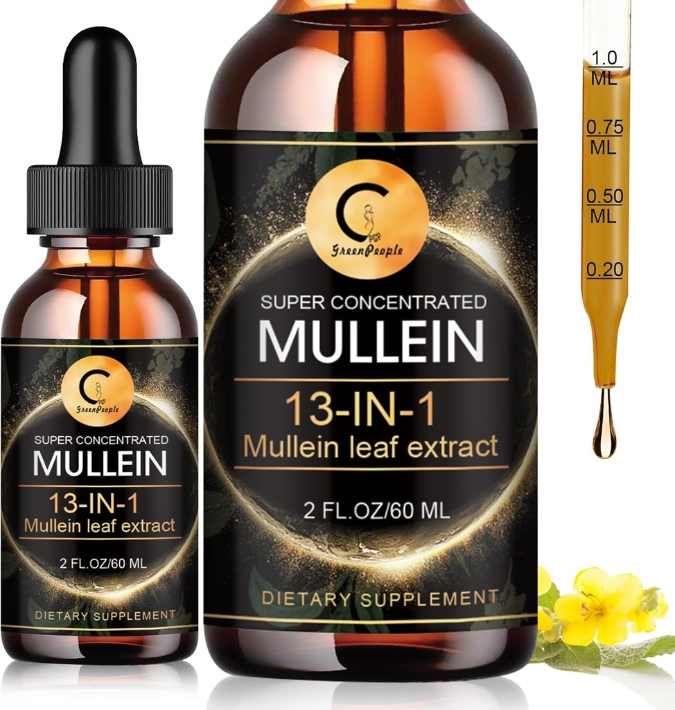 Mullein为龙,Mullein叶提取物,超集中的Mullein液体叮当,Vegan,Non-GMO,2 FL OZ
