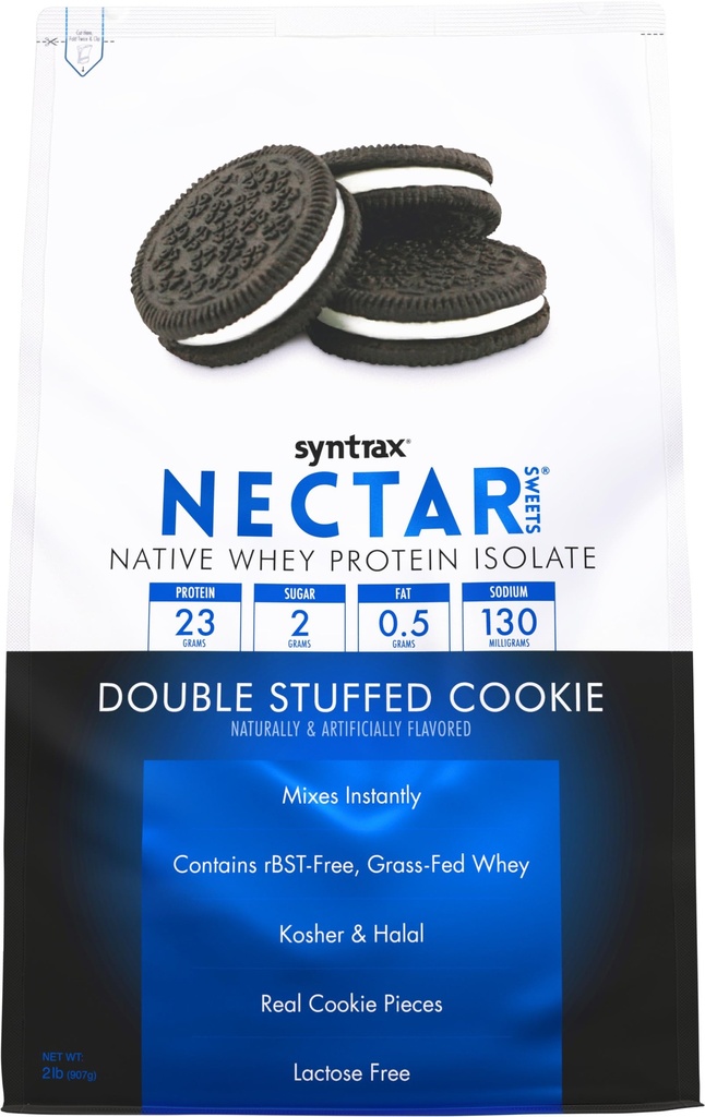 Syntrax 营养 Nectar Sweets, 100% Whey 隔离蛋白粉, 双块Cookie, 2 lbs. w/ Real Cookie Piects.