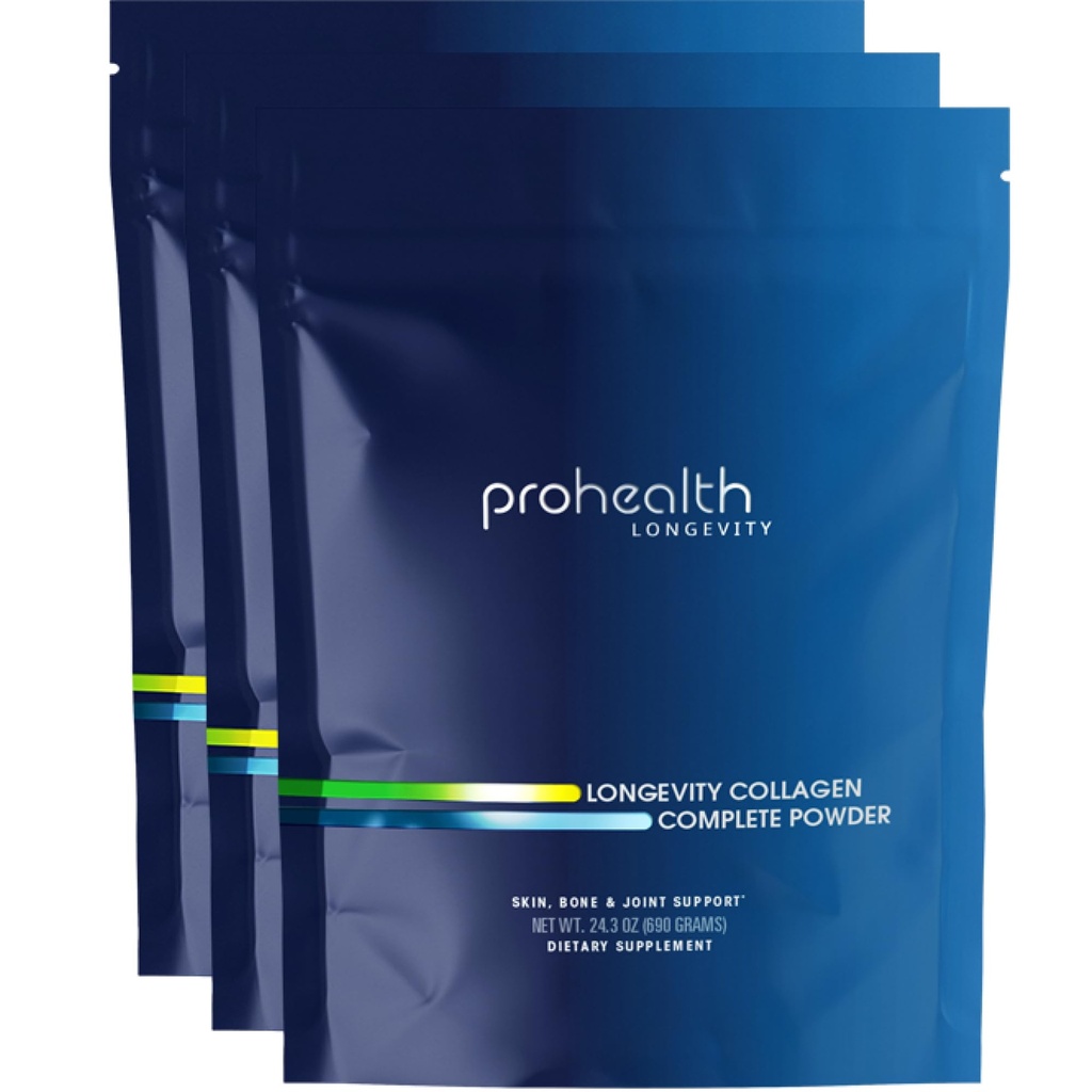 ProHealth Collagen Peptides Powder - 为40岁以上的人提供20g多科拉gen. 2g Pro-Collagen. al酸. 1型,II型,III型,V型,X型用于关节,骨骼,毛发,皮肤,肌肉,Gut - (3包)