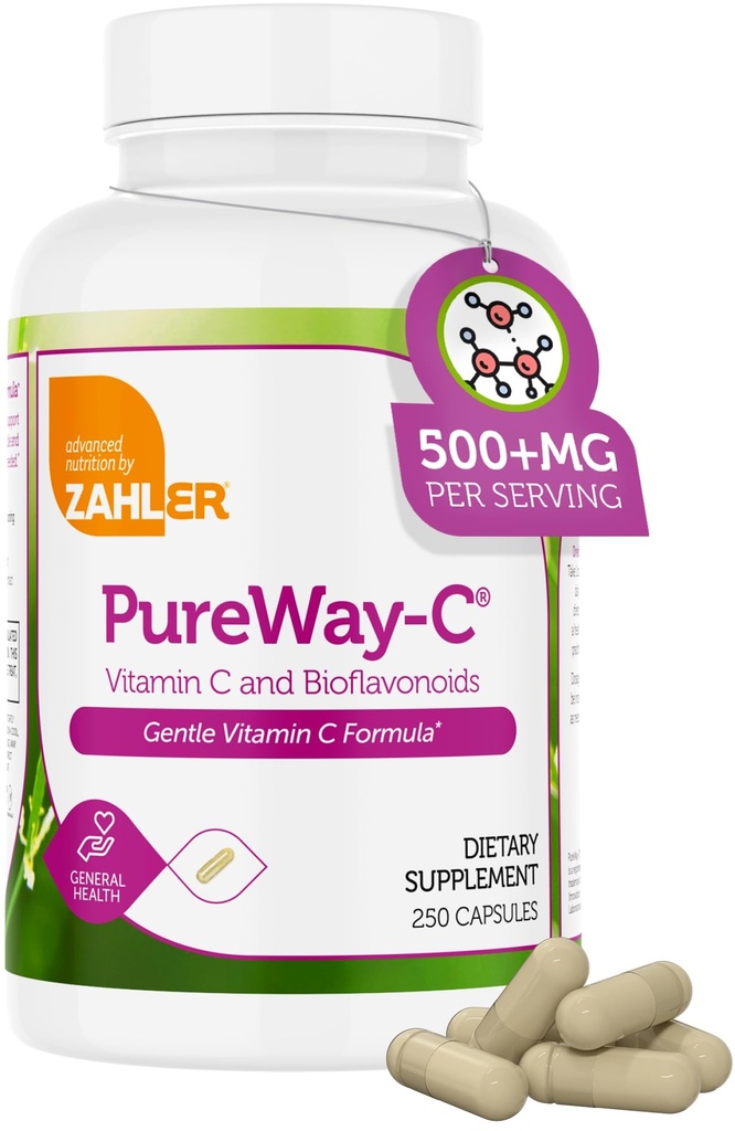 Zahler维生素C 500mg - 维生素C C C Capsules 500mg with Bioflavoids - Gentle on Stomach - 免疫支持 - Gluten Free 非GMO VIT C 500mg 维生素C 成人补充(250个计数)