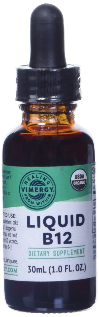 活性有机液体维生素B12 补充2500 mcg, Methylcobalamin 和 Adenosylcobalamin 快速吸附能量支持 USDA Organic, Vegan, 非GMO B12 男女维生素 30 服务(30 mL)