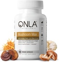 ONLA Vegan 蘑菇补充 - 10in-1 狮子马恩 蘑菇,雷希 蘑菇, Cordyceps, Shiitake - 蘑菇卡普尔斯用于免疫系统, 自然脑补充物用于记忆和聚焦(60 Cap)