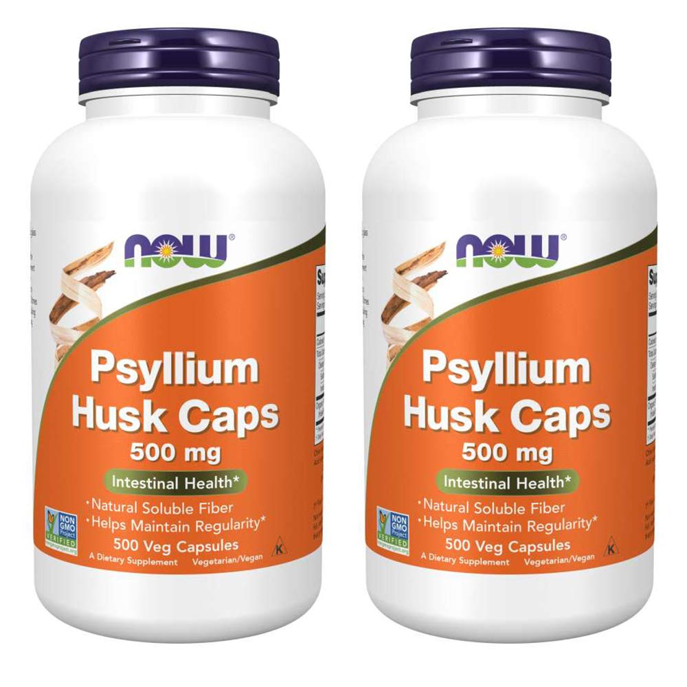 现在食品 Psyllium Husk 500mg, 500 Capsule(2 Pack)