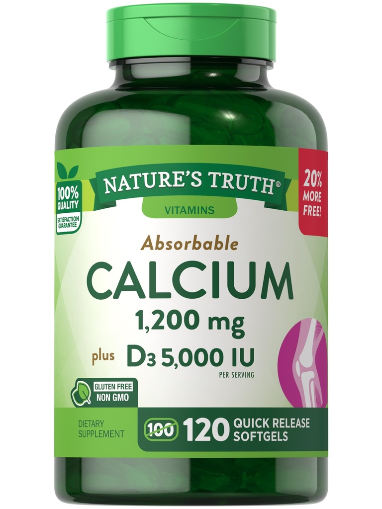 自然真理钙 1200 mg + 维生素 D35000 IU 补充品,120 Counters (Pack of 3)