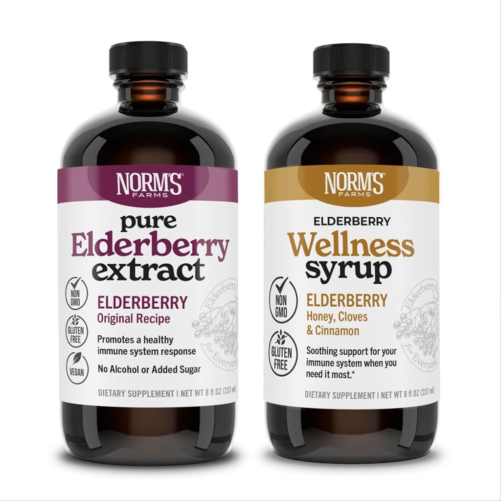 Norm's Farm's Ferderberry Extract & Wellness Syrup Bundle 2 PK - 儿童与成年人的Immune支持 elderberry Syrup - 在美国制造,纯净,能产,天然成份,Vegan,无糖,非GMO - 8 Oz
