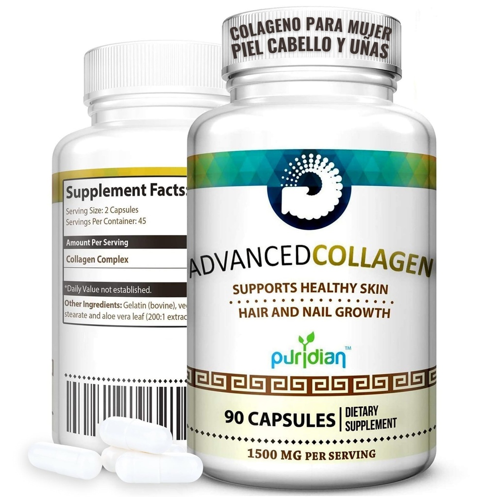 Colageno Hidrolizado 支持女性 Pastillas 高级科拉根+ 支持拉卡拉, Cabello, Uñas Y Piel Saludable - 90 Capsulas De 1500 mg De Colágeno Puro Y Natural