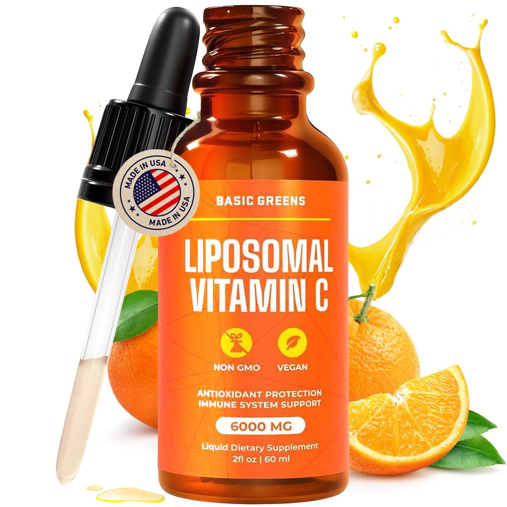 Liposomal Vitamin C 液态6000mg – 高吸收液态补充物 C 免疫支持,抗氧化剂和皮肤健康 – 非GMO, Vegan, Gentle Formula – 2 fl oz