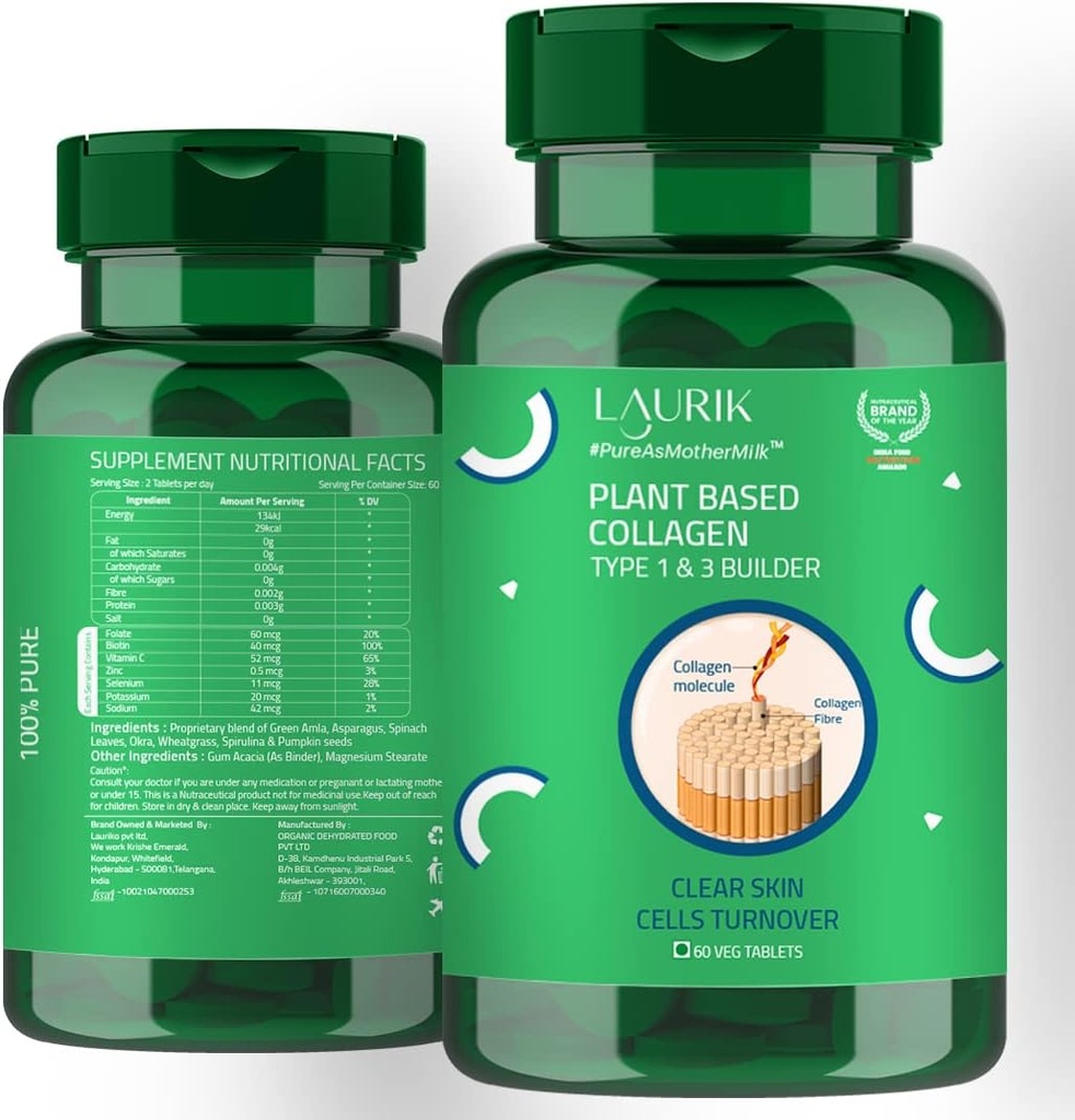 Laurik Planet基于Collagen的1型和3型男女建构器,Collagen板块用于皮肤辐射和弹性-60平板绿色