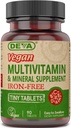 Deva Vegan 多维生素和矿物补充无铁 - 配有维生素A,C,D,E,B 复合体,用于日常健康与健康的高概率配方 - 90 薄片,1-包