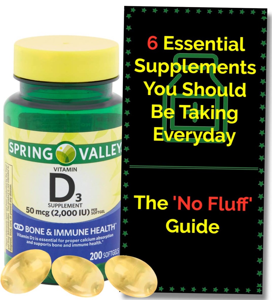 维生素D3 2000iu Softgels(50 mcg) (200 count - 6+月供应) 春谷的骨和免疫健康 + 'No Fluff' 补充指南
