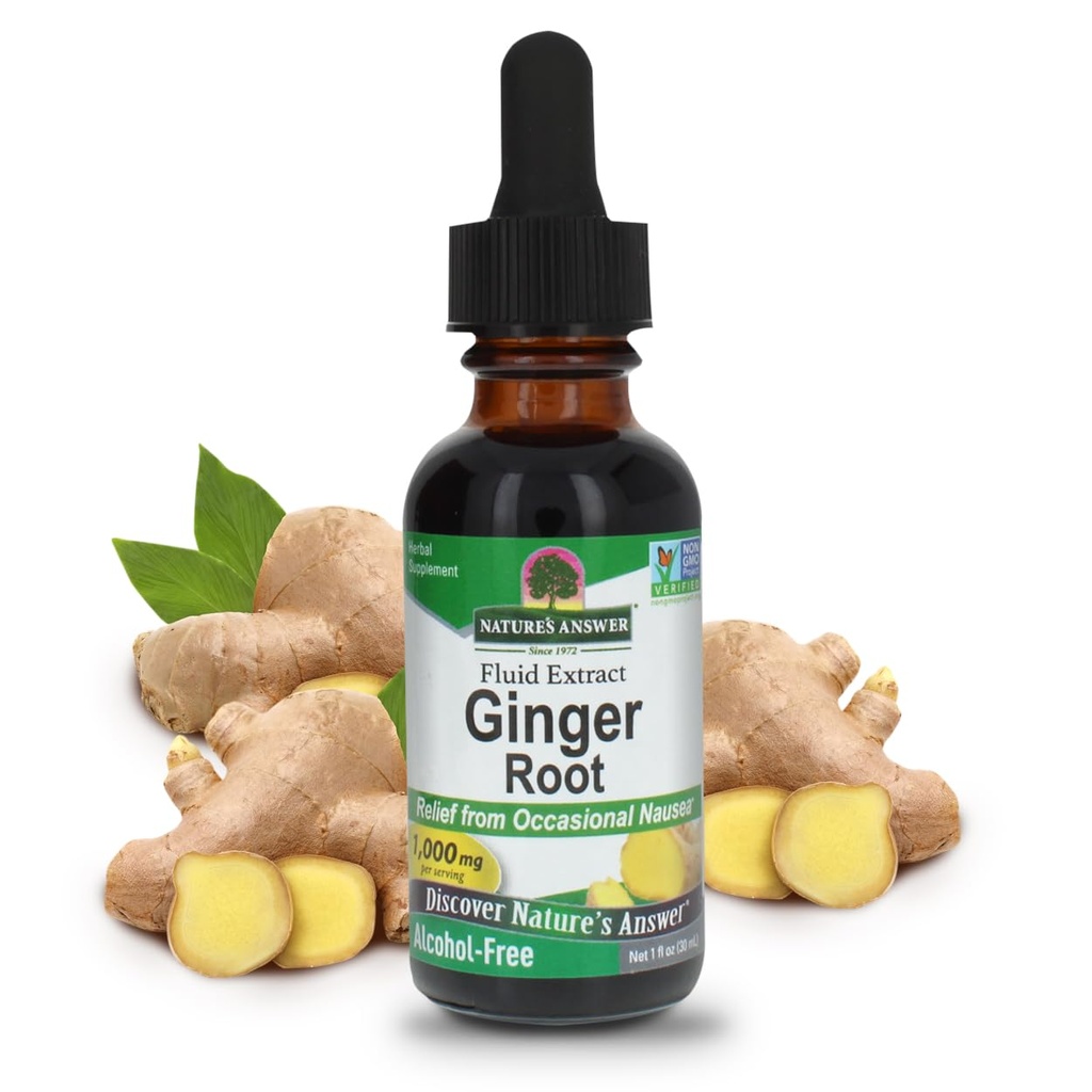 Nature's Answer Ginger Root 酒精自由 1 Ounce 支持胃功能 Vegan 蔬菜自由