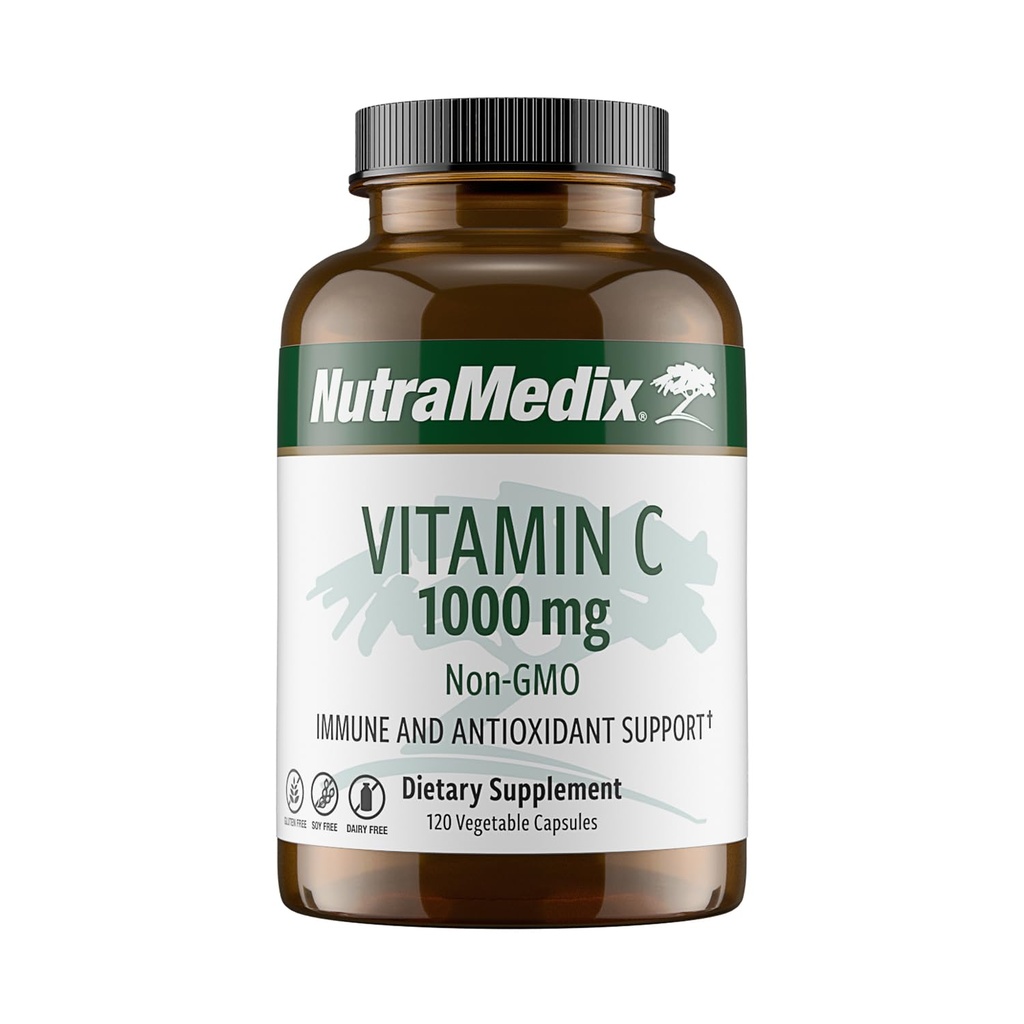 NutraMedix维生素C 1000mg - 免疫支持和心脏健康抗氧化剂补充剂 - 来自Ascorbic酸的维生素C - Vegan, Non-GMO (120 蔬菜卡普尔)