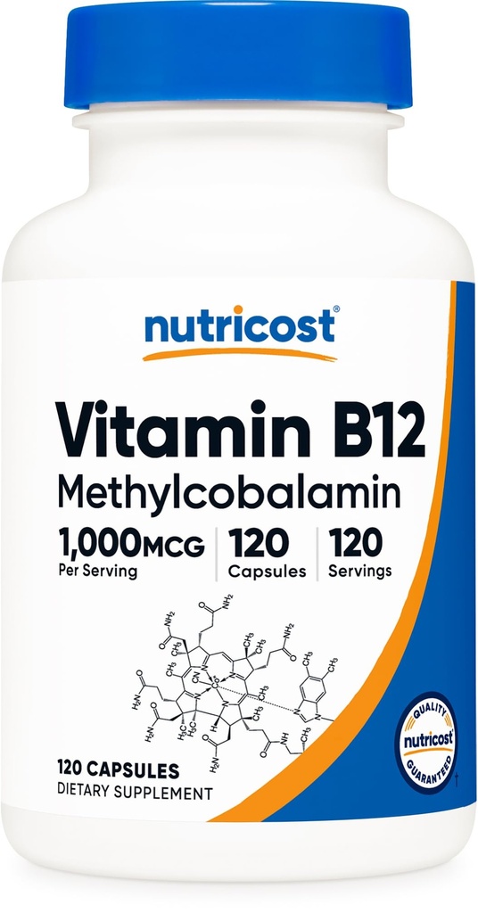 营养成本 维生素B12(甲基乙酰Cobalamin) 1000mcg, 120 capsules - 蔬菜, Non-GMO & Gluten Free B12 补编