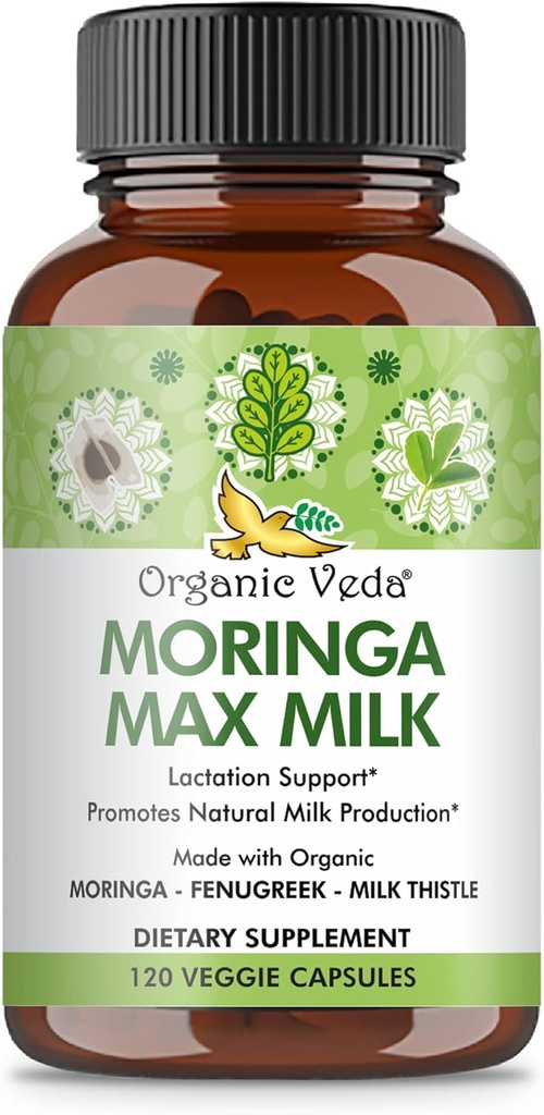 - 1800mg 超级强力有机维加综合体,配有Fenugreek,Milk Tetle,Moringa Leaf 和种子用于母乳喂养牛奶供应
