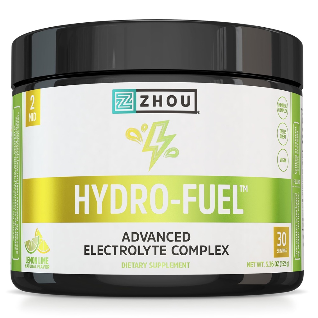ZHOU Hydro-Fuel - 电解石粉,无糖水饮用Mix w/Magnesium,锌,钾和钠,营养素,矿物和椰子水提取,无糖 - Lemon Lime, 5.36 oz (30 services)