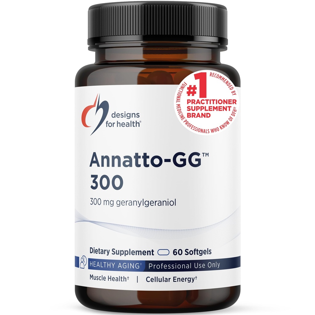 健康Annatto-GG 300的设计 -- -- 来自Annatto种子的Geranylgeraniol GG补充剂 -- -- 支持健康老龄化、骨质健康、肌肉健康、细胞能和生产Coenzyme Q10(60软胶)