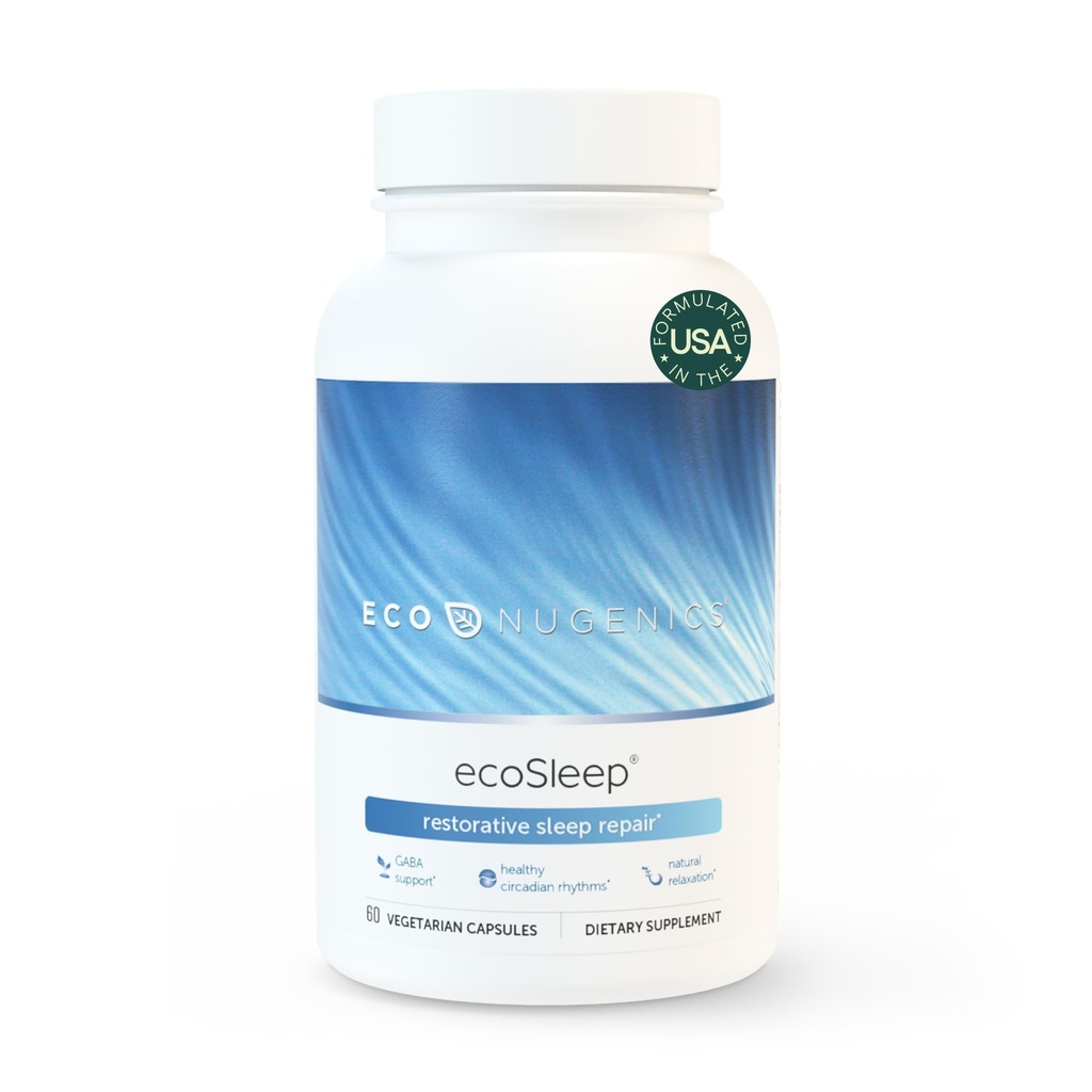 Eco Nugenics EcoSleep:与GABA支持的Blend,Magnesium,L-Thenine,Niacin – 帮助促进深眠,健康环形节奏,放松,冷静–成人补充,60卡普尔