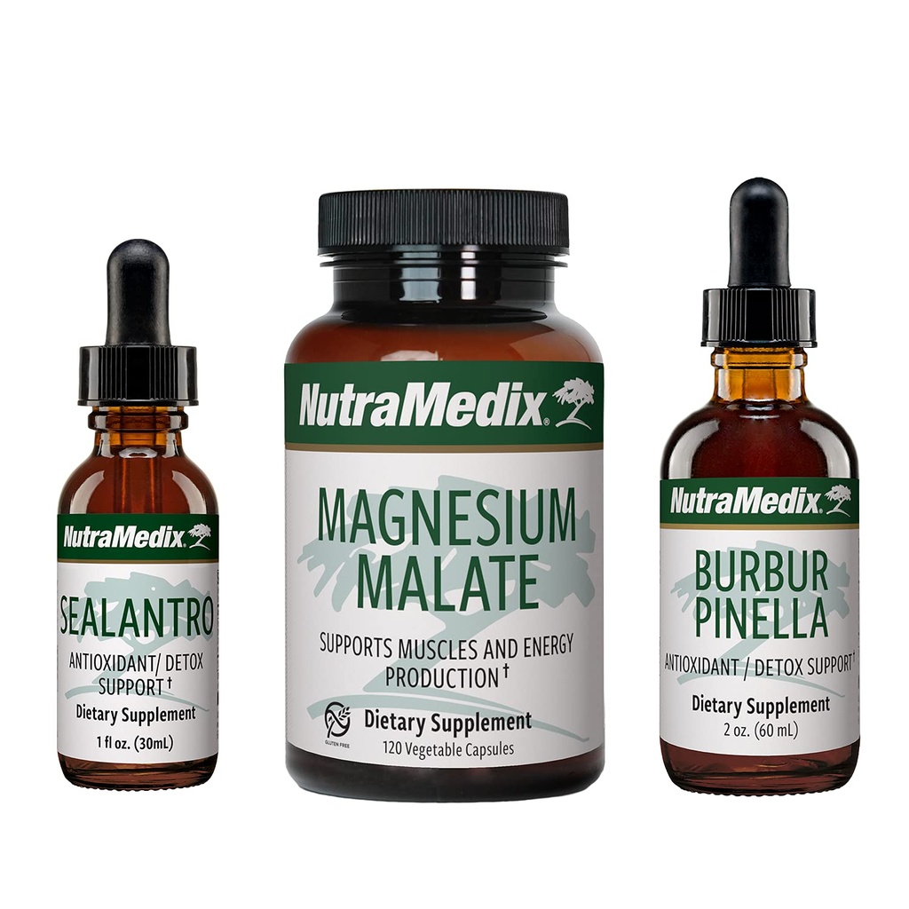 NutraMedix Detox Set - 3-Piece Kit配有Sealantro,Burbur-Pinella & Magnesium Malate 用于清洁,解毒和日常健康支持 - 植物基液解毒滴和每日卡普尔