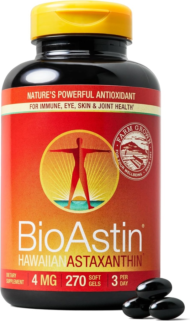 Nutrex Hawaii BioAstin Hawaiian Astaxanthin - 4mg, 270 Softgels - Farm-Direct Premium Antioxidant Supplement to Support Eye, Skin, Joint & Immune System Health -Non-GMO & Gluten-Free