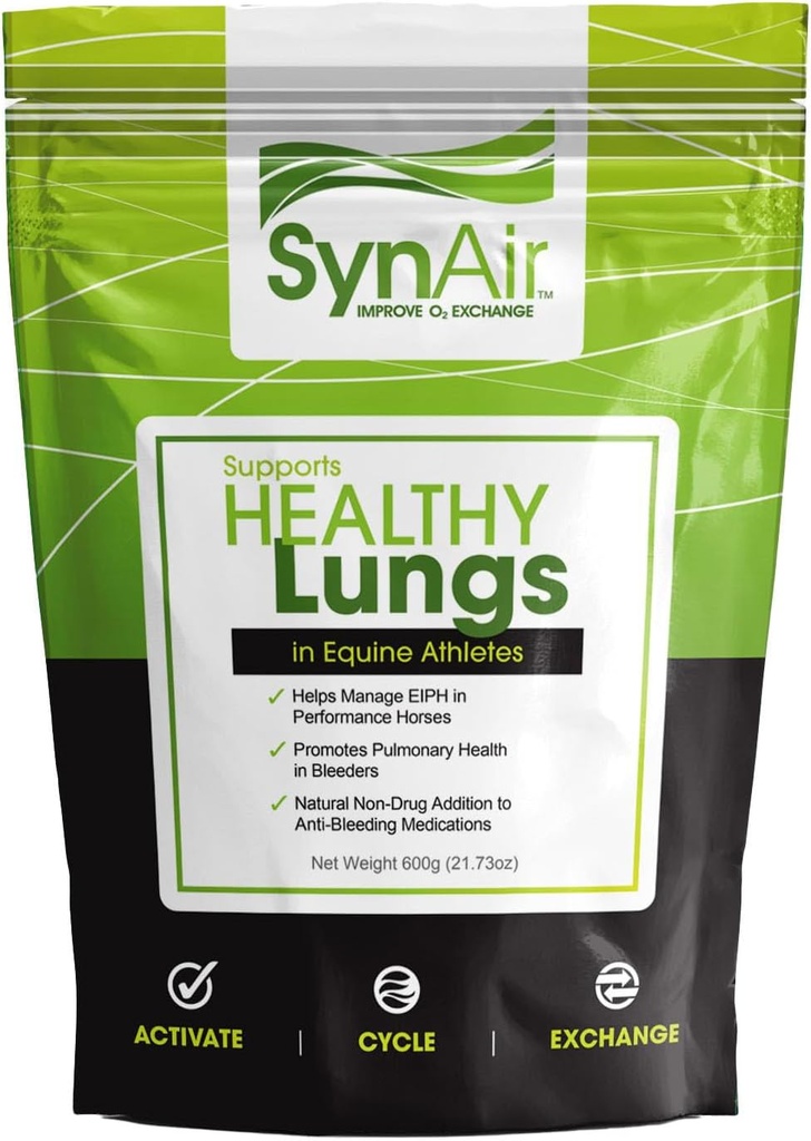 SynNutra Equine SynAir – 天然EIPH管理与肺部支持马 – 无药公式促进航空健康与复苏 美国制造