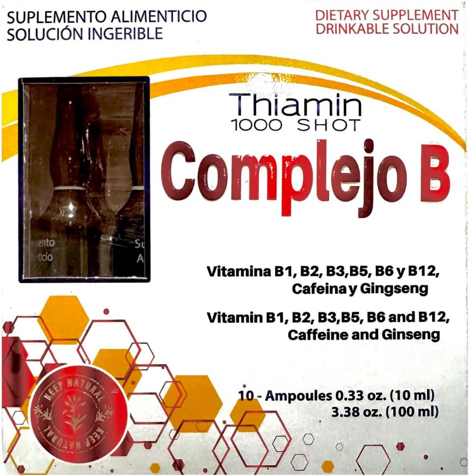 B Complex, Complejo B 1000 Shot QQ 多维生素, 咖啡因, 和 Ginseng QQ 盒 配有 10 mml 的 10 ml 能量, 认知函数, 和 代谢功能健康促进器.