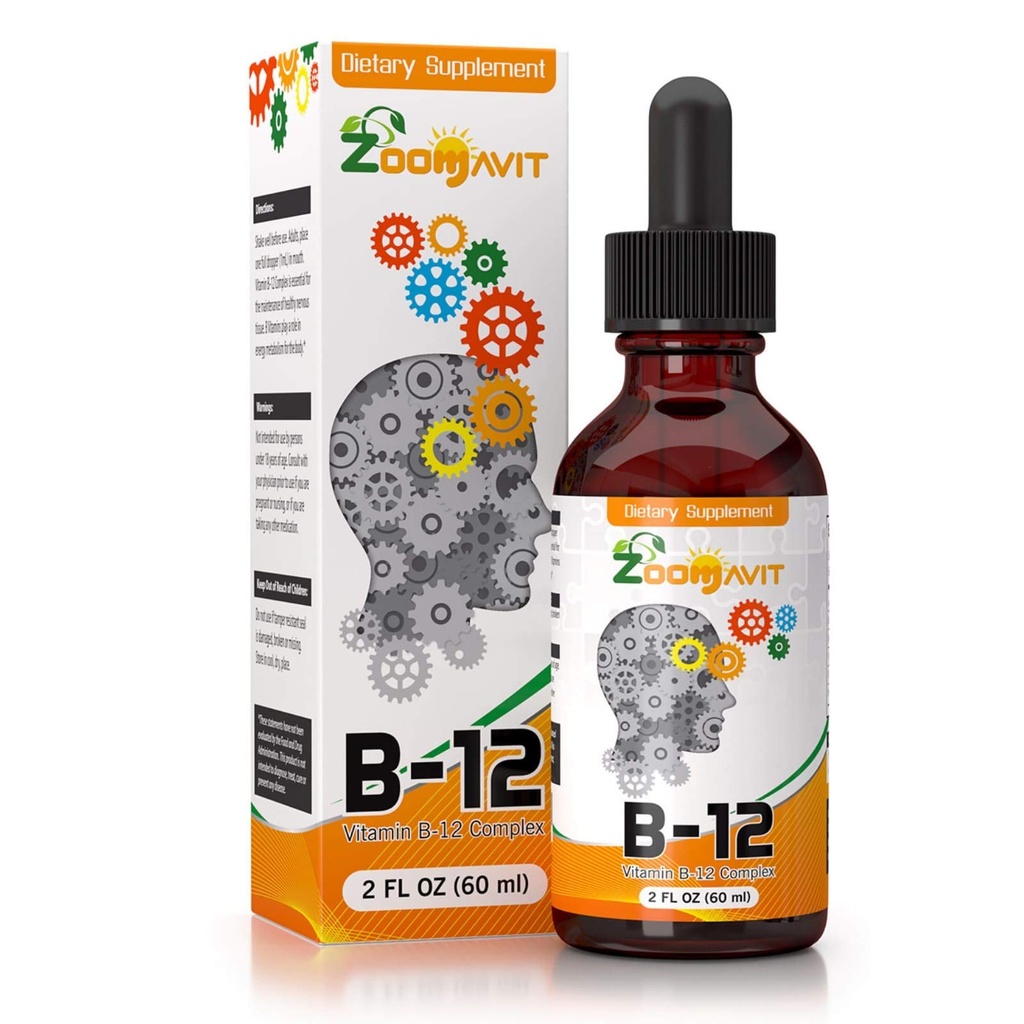 含有快速吸收的维生素B 复杂液体滴 - 超级B 复杂液体维生素B2,B3,B5,B6和B12 - 天然能源助力,精神重点和健康免疫系统