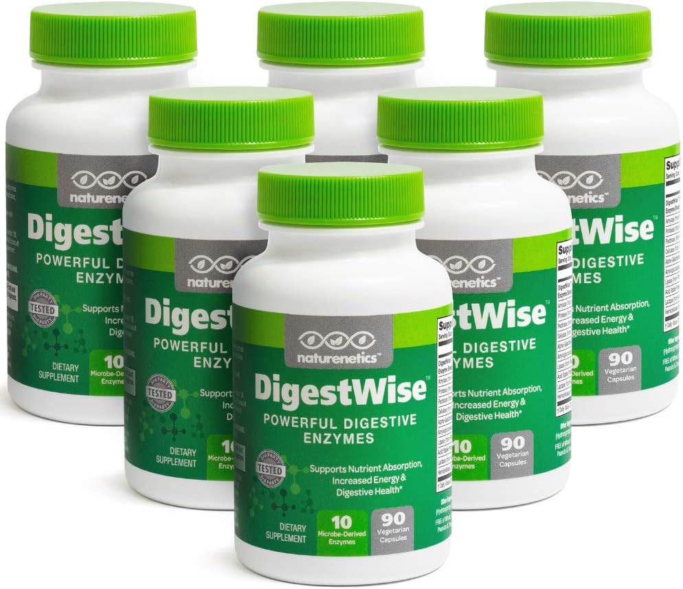 DigestWise Digestive Enzymes - 支持文摘、气体、布洛丁和便秘的10种强维根酶 - Keto Friendly - Lab tested - 90 Capsules (6)