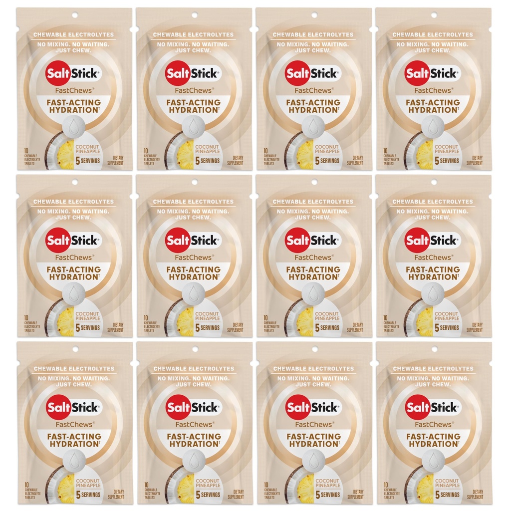 盐Stick Electrolyte Fast Chews - 120 Count Coconut Pineapple Flavor - 水分电解板,盐标签 - 10 count (Pack of 12)