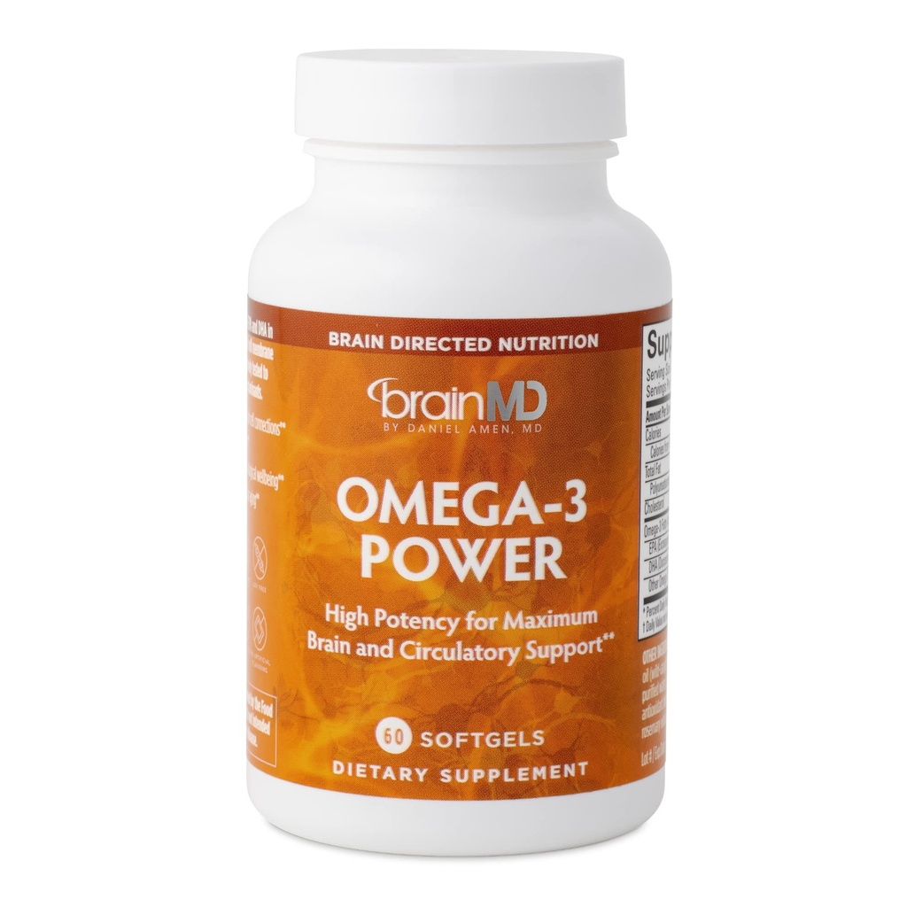 BRAINMD 阿门·奥米加-3博士 Power - 60 Capsules - 联合和免疫支持补编 - 包含 DHA & EPA - Gluten Free - 30 services