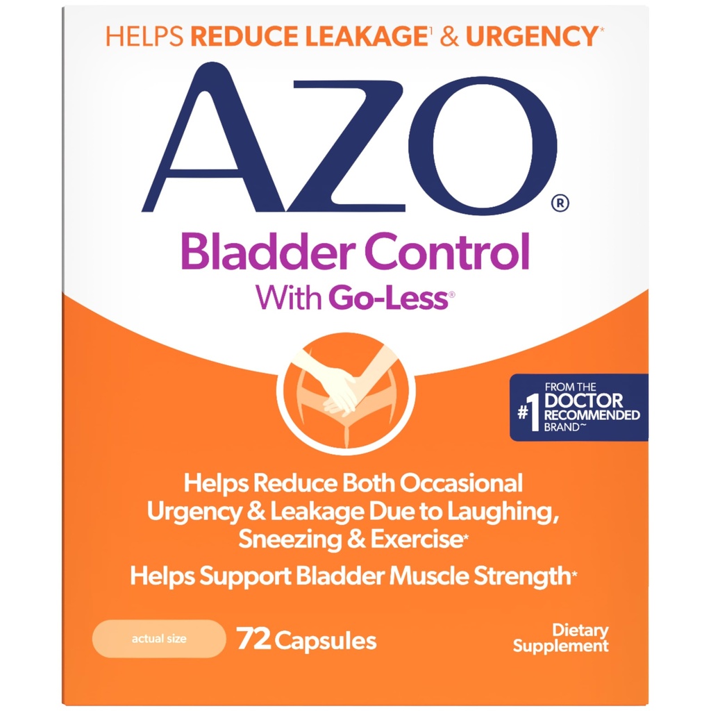 AZO Bladder Control with Go-Less Daily Supplement QQ 帮助减少偶然的急迫性,因大笑而渗漏,喷嚏和锻炼QX 72 Capsules