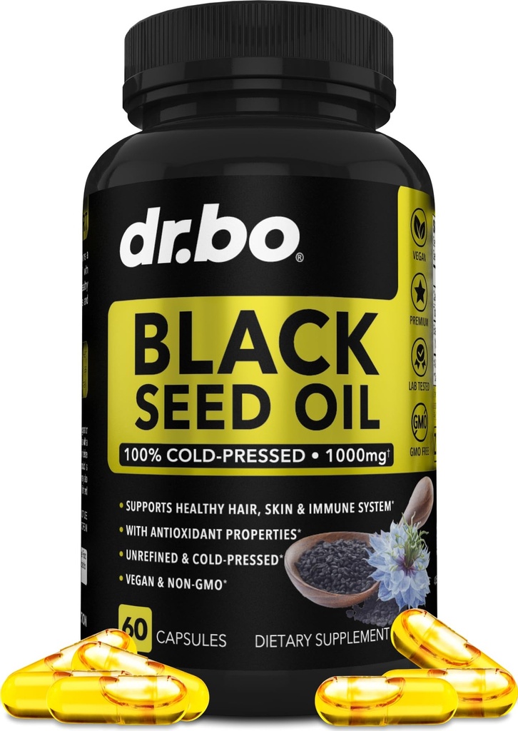 黑籽油盖子 Vegan - 纯冷压黑籽油 Nigella Sativa Cumin 皮肤和头发健康,500毫克,1000毫克/每2个卡普尔 服务黑籽液体 Capsules Halal - 60 软胶药