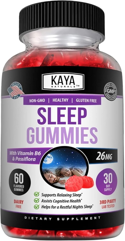 Kaya Naturals Melatonin Gummys (26mg) 健康补充和成人睡眠援助,帮助你自然沉睡,维生素B6 Gummys - 60 Gummy Vitamins for Men & Men - 30日供应