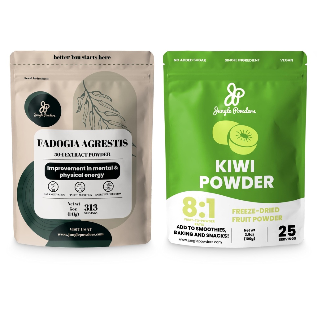 Jungle Powders Men's Health Bundle: 5oz Fadogia Agrestis Extract & 5oz Freeze-Dried Kiwi Fruit Powder - Pure Nigerian Fadogia for Traditional Drive & Passion Support & Unsweetened Kiwi Extract