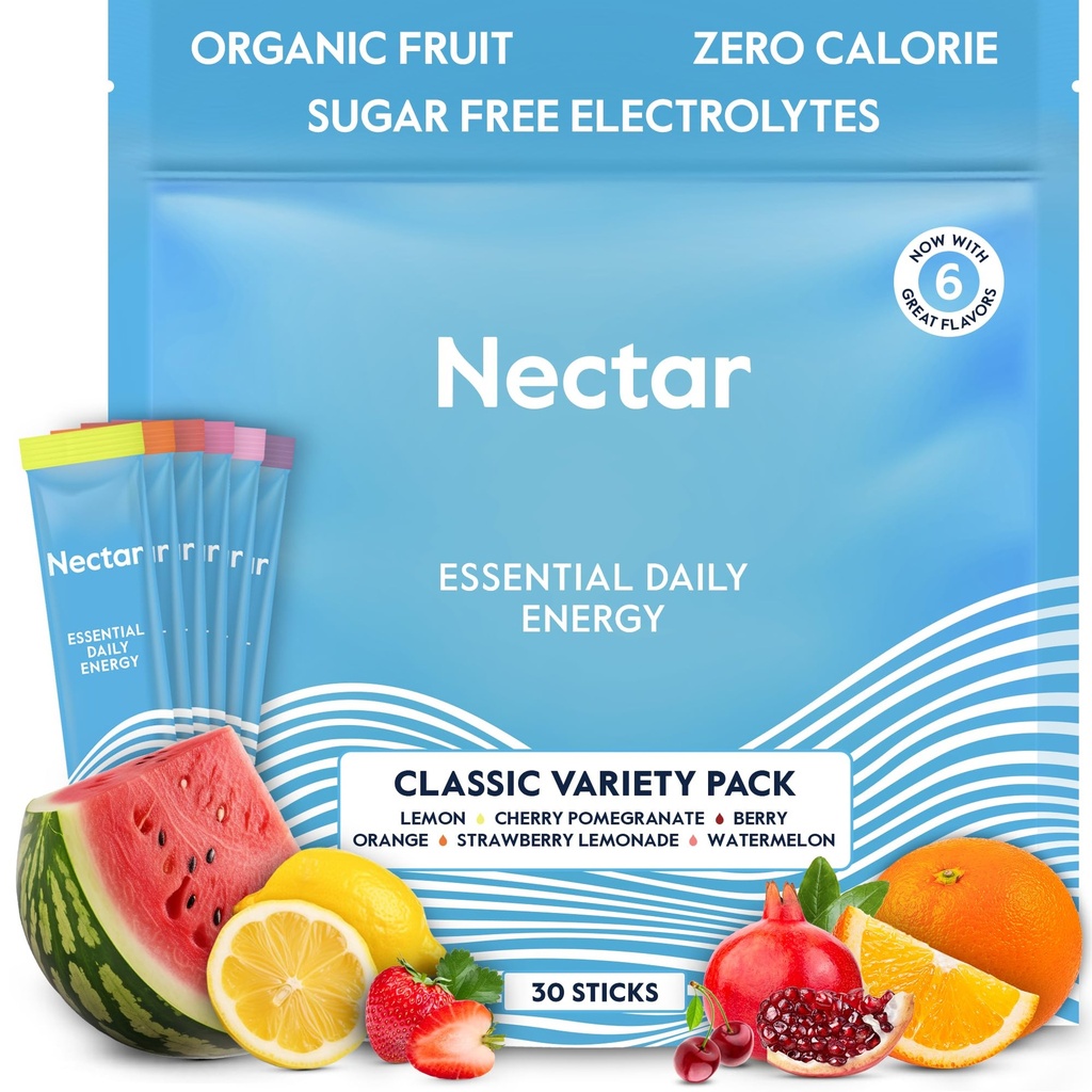 Nectar Energy Booster - 有机咖啡因,B12和电解质 - 无糖和零卡路里 - 健康咖啡,能量饮料和苏达替代品 - 水分和能量补充剂(Variety 30 Powder Packets)