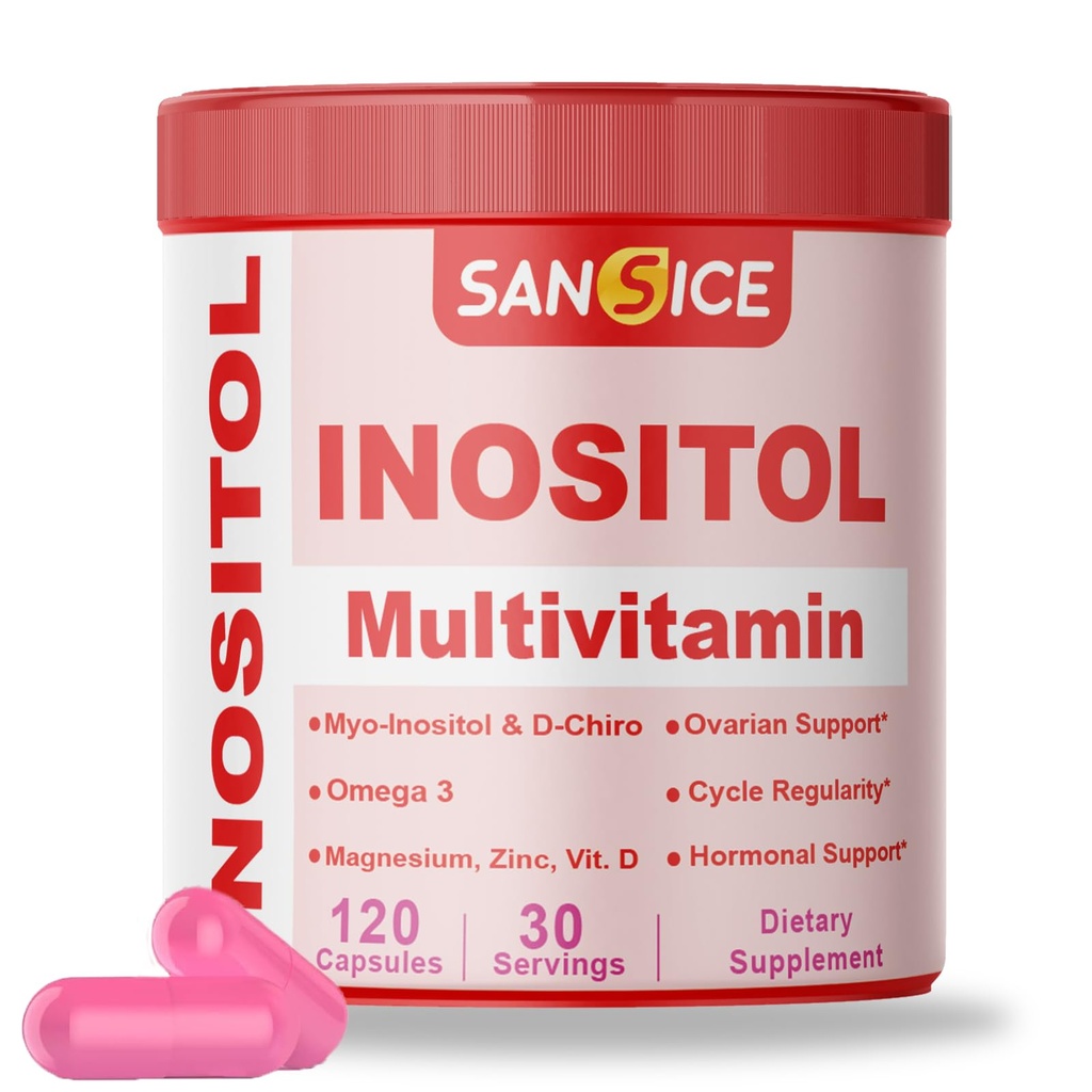 Myo & D-Chiro Inositol 多维塔明 Capsules, 2000mg Myo-Inositol & 50mg D-Chiro Inositol 40:1 混合剂 维生素B8 雌性荷尔蒙补充剂(120 Capsules)