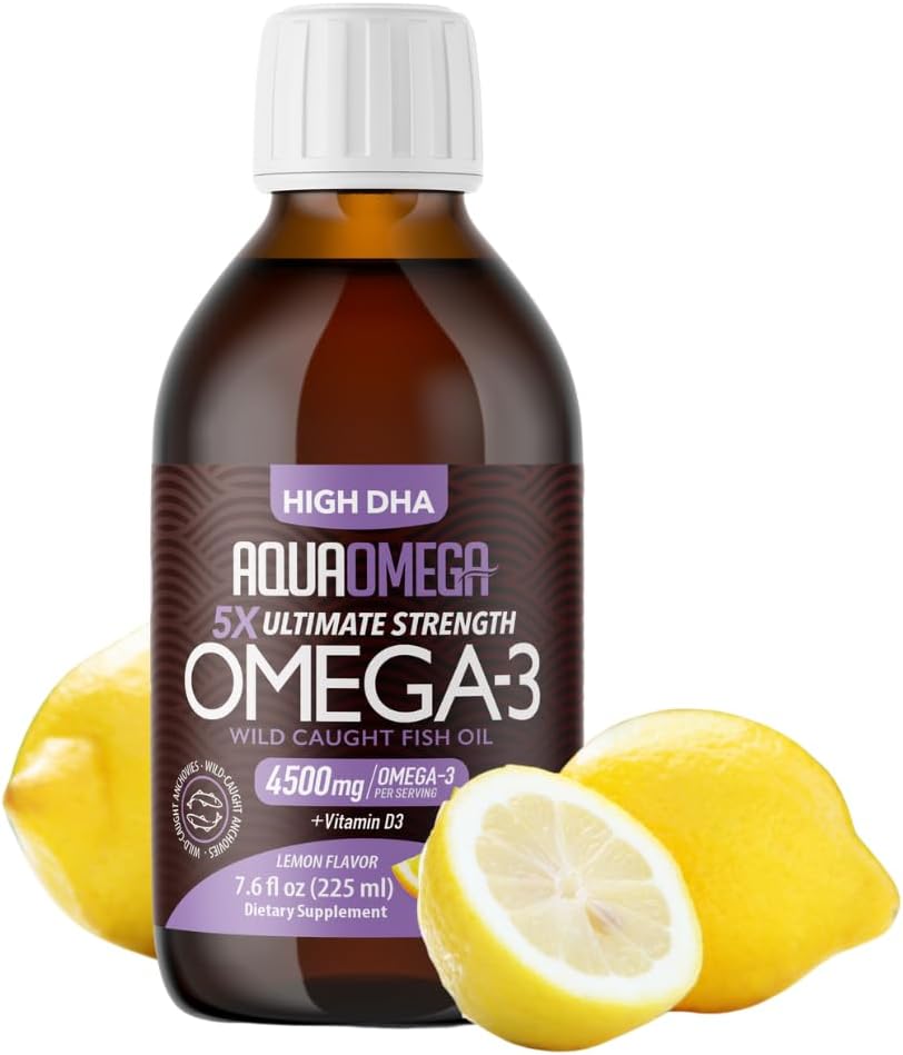 5X 超强Omega 3 鱼油液体,鱼油补充剂与高DHA和EPA Omega3 脂肪酸,高概率Omega 3 维生素D, 7.60 floz, Lemon Flavor