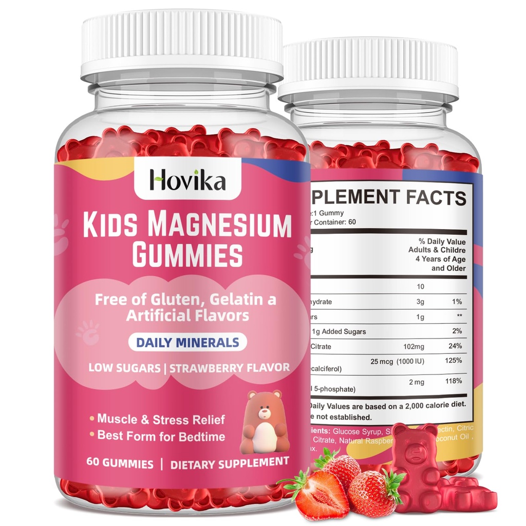 儿童乳酸镁(Ginnesium Citrate Gummys for Kids - Great Tasting Kids Magnesium Calm 补充支持 Nerve & Bone Health, 儿童健康坚固肌肉, Vegan Srawberry Flavor Low-Sugar, 2 Pack-60 Count) 儿童健康