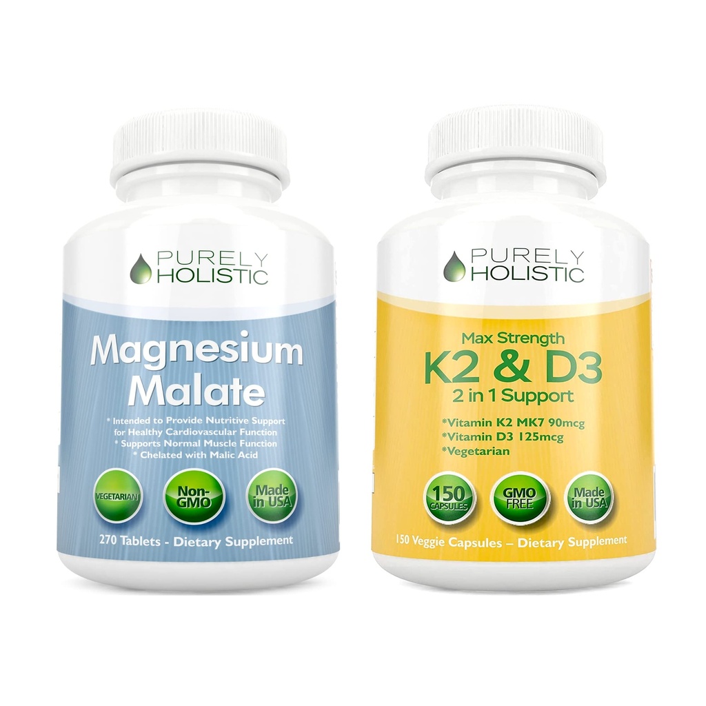 纯综合镁浆400mg + 维生素D3 125mcg K2 MK7 90mcg - 270 片和150 Capsules - 蔬菜桶 - 美国制造