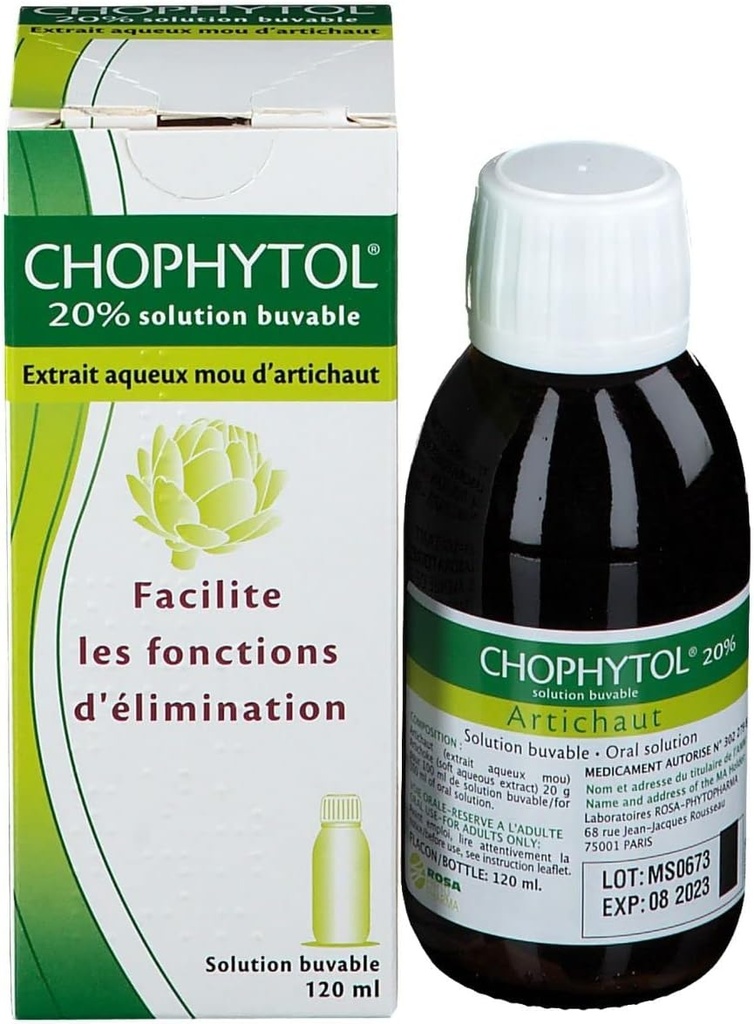 Chophytol 20% - 可饮溶液(与Artichoke) - 推广肝脏和肾功能 - 120毫升 瓶装
