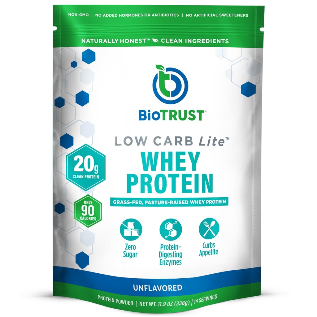 生物信任 低碳脂 低卡罗里蛋白粉 – 低碳脂,无糖,低钠,Keto蛋白粉 – 20g Grass-Fed Whey蛋白与消化酶隔离 – 14 services
