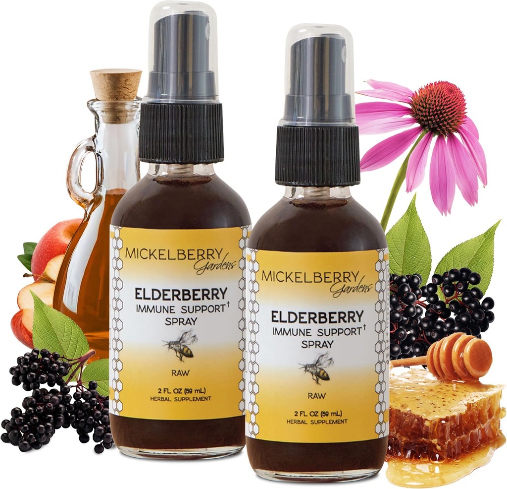 Mickelberry Gardens 老年莓蜂蜜方案喉咙喷洒 -- -- 儿童与成年人的自然免疫支持和喉咙大衣,2 Ounces(包2)